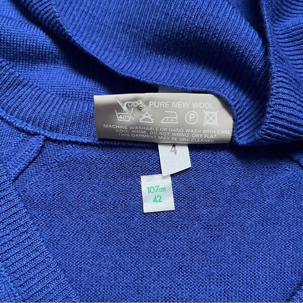 Vintage Sweater Women's L Wool Royal Blue New Deadstock Scottish Preppy Classic - Picture 4 of 12